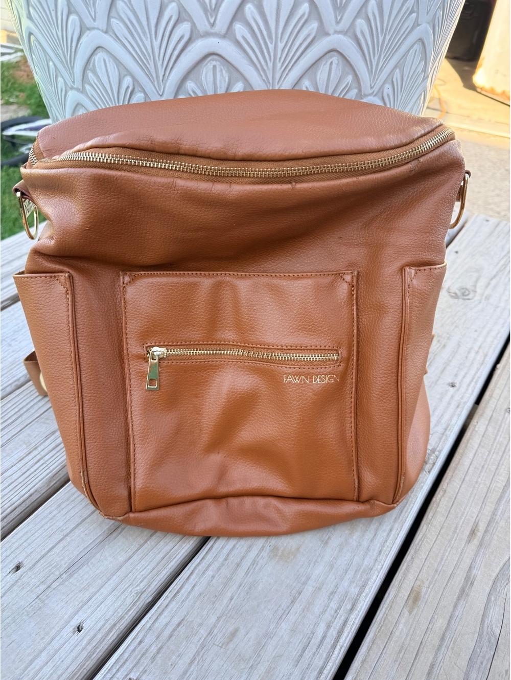 Fawn Design Original Brown Cognac Diaper Bag Backpack Convertible
